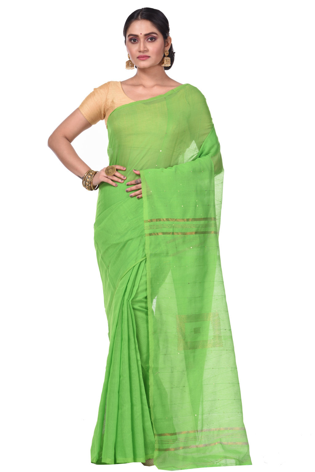 Light Green Blended Cotton Sequence_Handloom Hand Loom Saree (471)